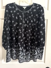 NWT Max Studio, Plus 2X, Women's Black/White Floral 3/4 Sleeve Blouse Top  $118
