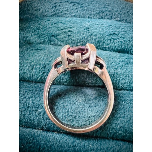 Anello in argento sterling rosa viola tormalina misura 5,5 grande pietra sfaccettata 925 - Foto 7 di 10