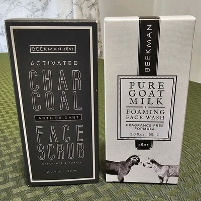 Beekman 1802 Pure Goat Milk Foaming Face Wash & Charcoal Scrub 2 fl oz Each New