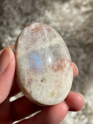 Rainbow Moonstone with Sunstone Palmstone, Medium   Light Flashes (MT)