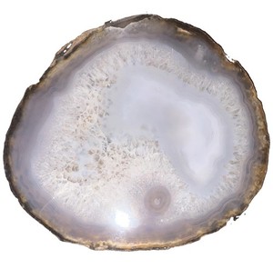 Polished Natural Agate Geode Slice Slab Gray White Druzy Center Cross Section XL