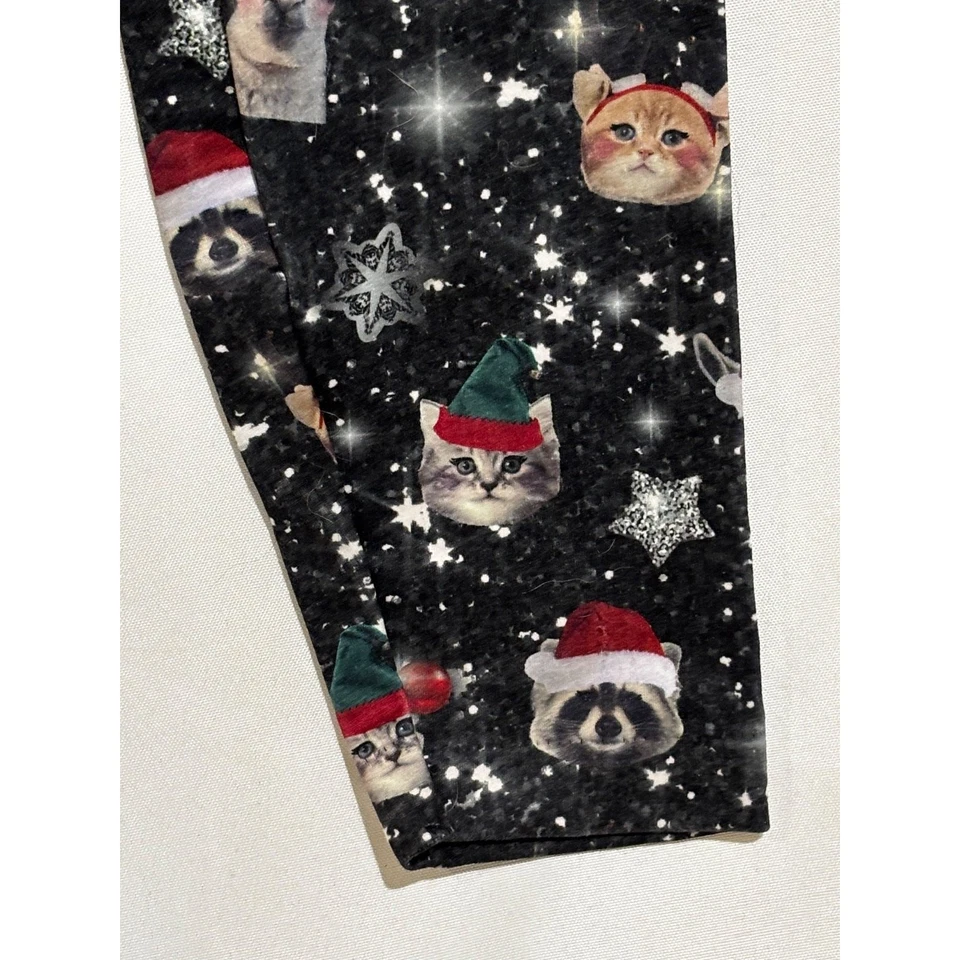 Christmas Winter Santa Cats Funny Fleece lined leggings Holiday Soft sz L/XL hip - Image 4 of 4