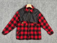 Vtg 80s Labonville Men's Red Black Buffalo Plaid Wool Jacket Full Zip USA Made