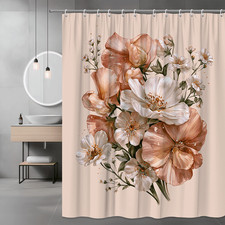 Floral Shower Curtain Pink White Botanical Print