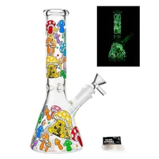 10 Inch Colorful Mushroom Beaker Bong Glass Bongs Water Pipe Hookah 14MM
