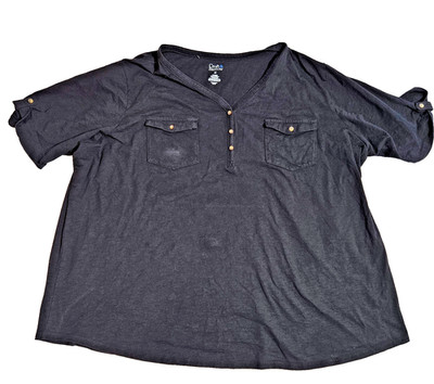 Top Black Henley Short Sleeve Utility Women's 4X By Croft & Barrow