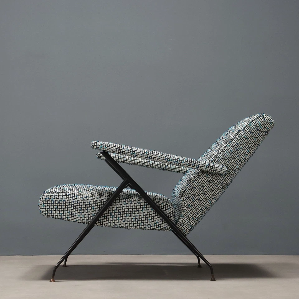 Silla reclinable vintage tela metálica espuma diseño Italia años 50-60 original Foto 4 de 4