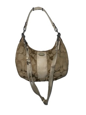 Coach Beige Khaki Signature Canvas Shoulder Bag Adjustable Strap