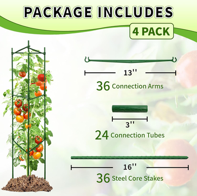 4-Pack 48-Inch Adjustable Tomato Cages, Heavy-Duty Metal Plant