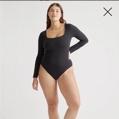 Quince Second Skin Square Neck Long Sleeve Body Suit  Stretch Size Small NWT