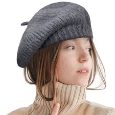 Winter Beret Hat Women Wool Blend Beanie French Style Thick Stretchy Soft