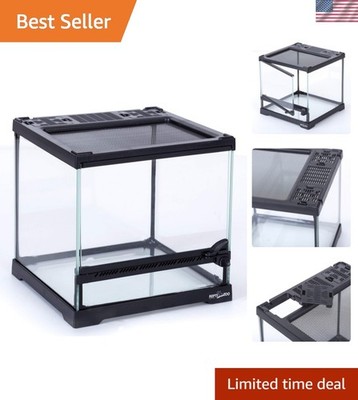 Mini Reptile Glass Terrarium Tank 8''x8''x8'', Front Opening Door Full View Visu...