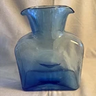 Blenko Blue Turquoise Aquamarine Glass Double Spout Water Carafe Pitcher Vase 8”