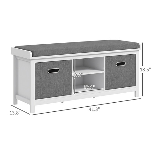 HOMCOM Storage Shoe Bench with Cushion, Fabric Drawers for Entryway, White - Picture 2 of 11