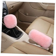 2Pcs Set Soft Fluffy Auto Gear Shift Knob Cover Handbrake Grip Cover/ Pink