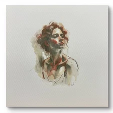 Original 10x10 Female Woman Portrait  Watercolor Painting Sketch