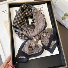 100% Silk Twill Long Scarf Women 12 Momme Kerchief Bandana Wrap Purple Paisley