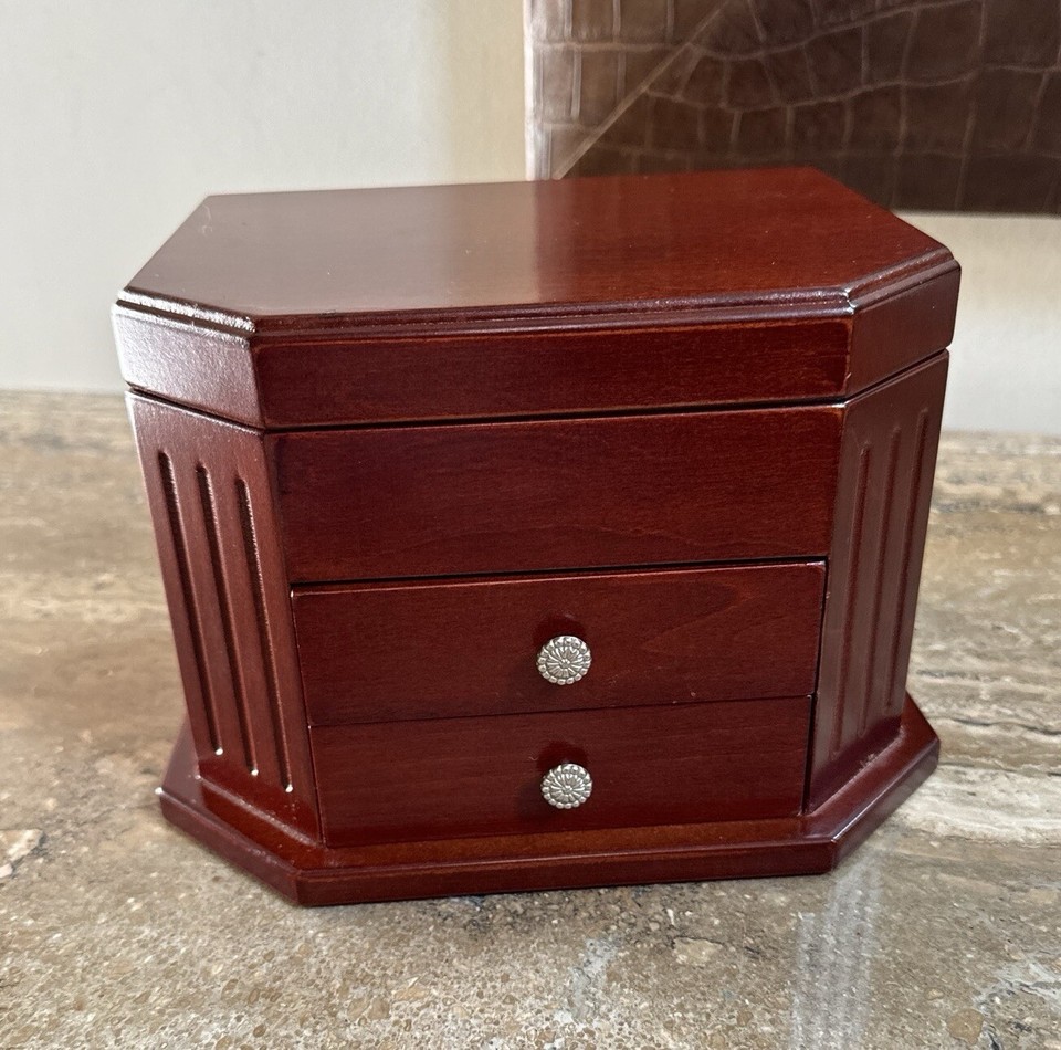 Vintage Mahogany Bombay Company 2 Drawer Flip Mirror Wooden Jewelry Box