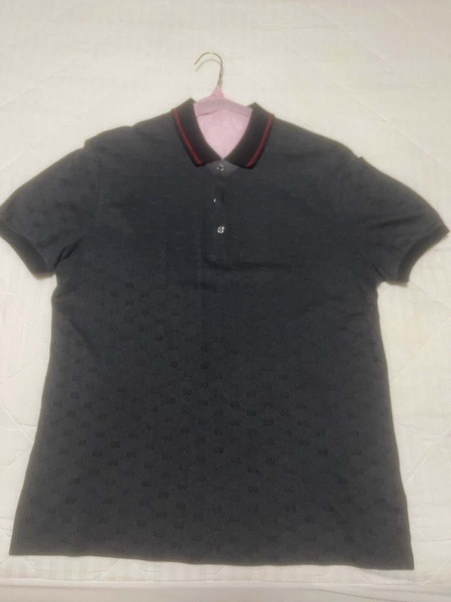 Gucci Men's Xl Interlocking GG monogram Polo Shirt In Navy