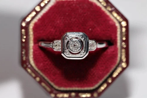 Antique Circa 1920s Art Deco 14K White Gold FN Lab Created Diamond Decorate Ring