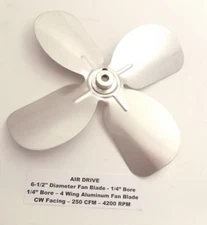 AIR DRIVE 6-1/2" Diameter x 1/4" Bore Fan Blade - 4 Wing Aluminum Fan Blade - CW