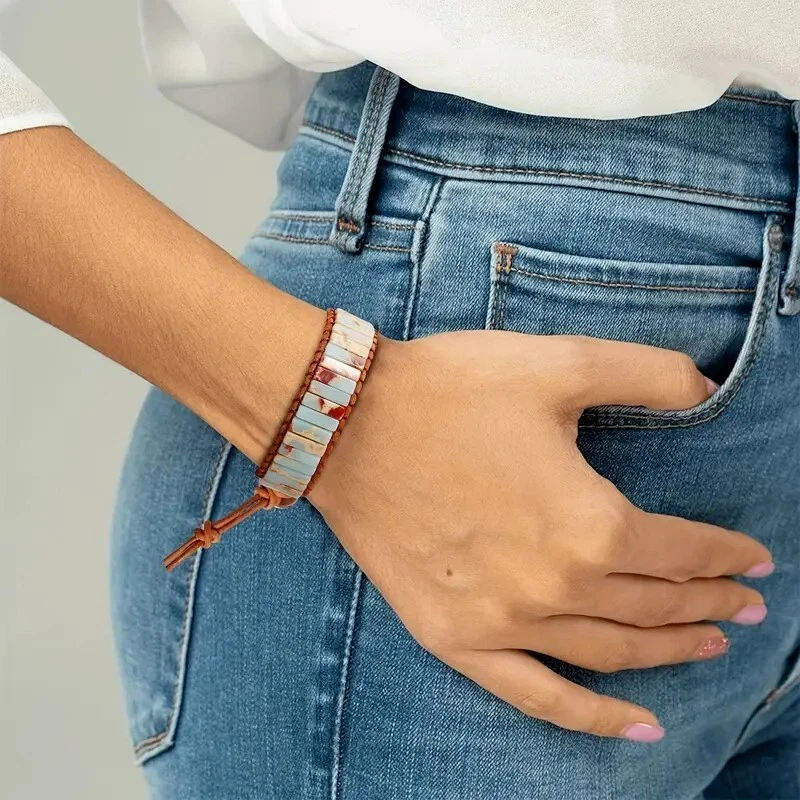 Pulsera mujer Reiki Boho curativa piedras preciosas naturales ópalo africano regalo hecha a mano Foto 3 de 4