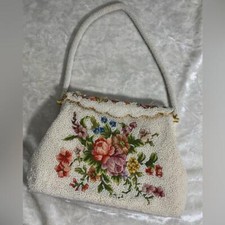 50s 60s Vintage Beaded Embroidered Floral Handbag