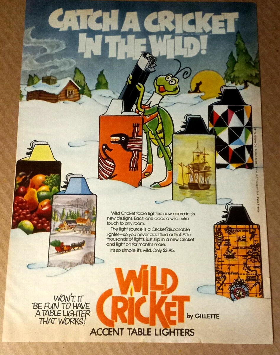 cricket cigarette Lighter Original Fusion at  60/piece |   in Chennai 1974 print ad page -Wild