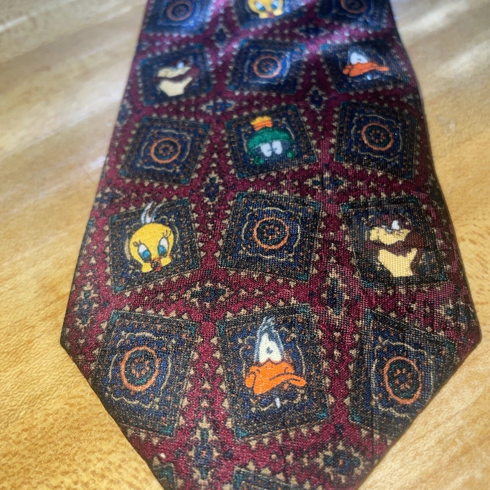 Youth Tie Looney Tunes Mania Graphic Red Stamp Tie, Burgundy Looney Tunes Tie - Image 2 of 4