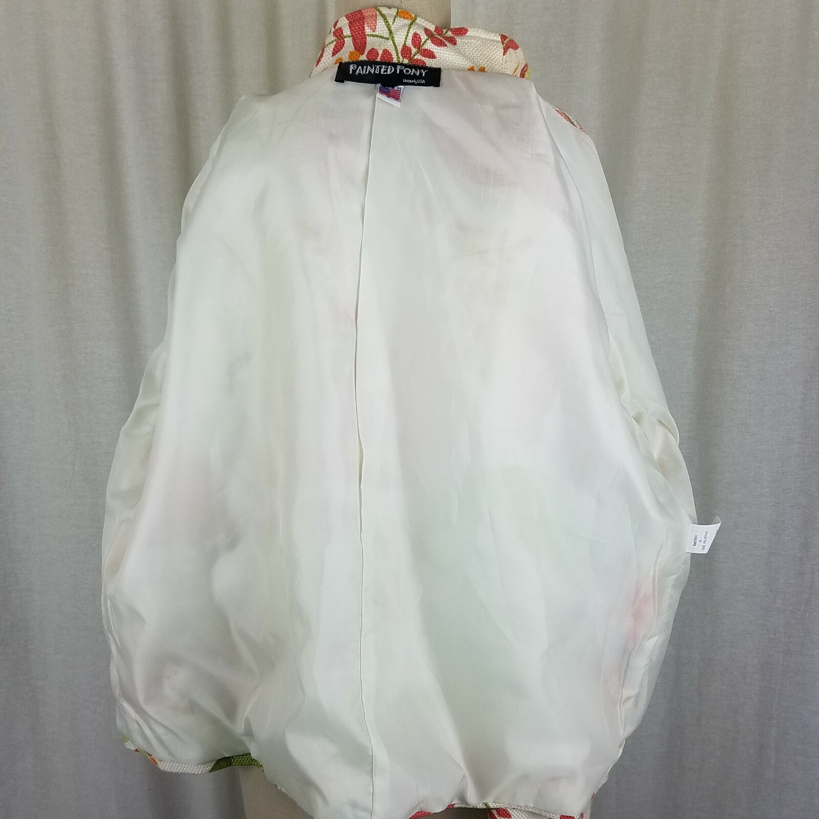 Giacca blazer donna dipinta pony tessuto arazzo floreale brillante M unica USA