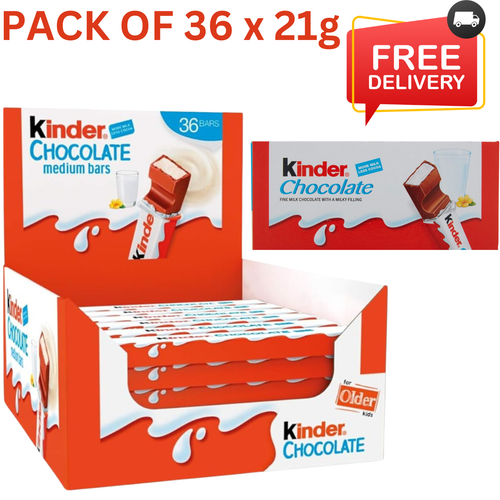 Milk Chocolate Bar Gift Box Kinder Kids Snack Medium Milky Pack of 36 x 21g Bars - Picture 15 of 17