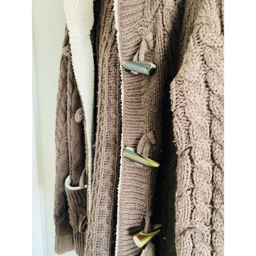 Cabela's Cable Knit Hooded Sweater Toggle Button Women's Size M Brown Soft Sherp - Picture 5 of 12
