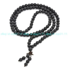  6mm Black Lava Stone 108 Prayer Beads Tibet Buddhist Mala Necklace Bracelet