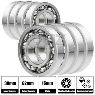 8x 6206-Open Ball Bearing 30mm x 62mm x 16mm Deep Groove Open Type QJZ