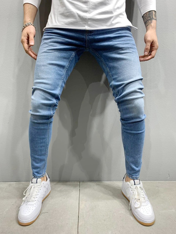Men's Classic Casual Slim Jeans Pants Stretch Skinny Denim Pants Washed
