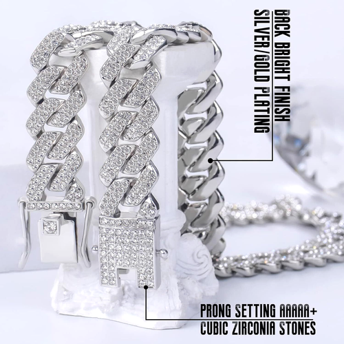 Necklace Iced Out Thick Chain For Men Women Silver Gold 8 6 18 20 22 24 Hip Hop - Picture 3 of 6