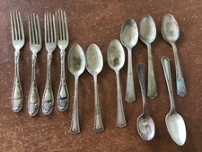 12 couverts anciens divers en plaqué argent assorti ~ décoration de remplacement artisanale