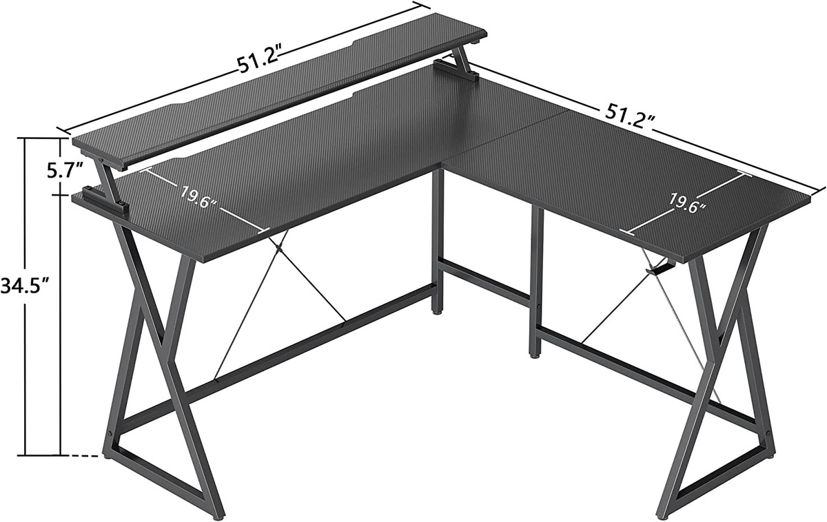 Stack Gaming Desk LED Strip & Double-Layer Desktop, L Shaped Computer  Gaming