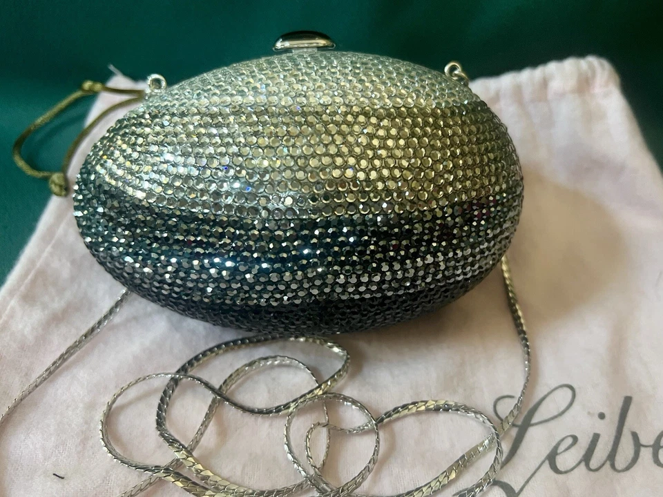 ¡¡GUAU!! MULTI TONOS CRISTALES CUBIERTOS FORMA HUEVO JUDITH LEIBER MONEDERO MINAUDIÈRE Foto 3 de 4