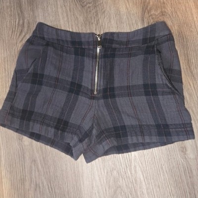 MANGO CASUAL women's gray/black plaid shorts NWT size 2 exposed front zipper
