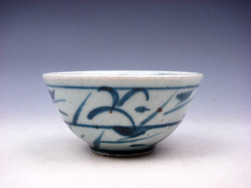 Antique Blue&White Porcelain Bamboo Leaves Hand Painted Bowl Cup #11262302