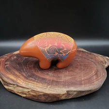 Signed Navajo Pottery Bear Sculpture E.M. Navajo 2017 – Etched Rabbit & Bear