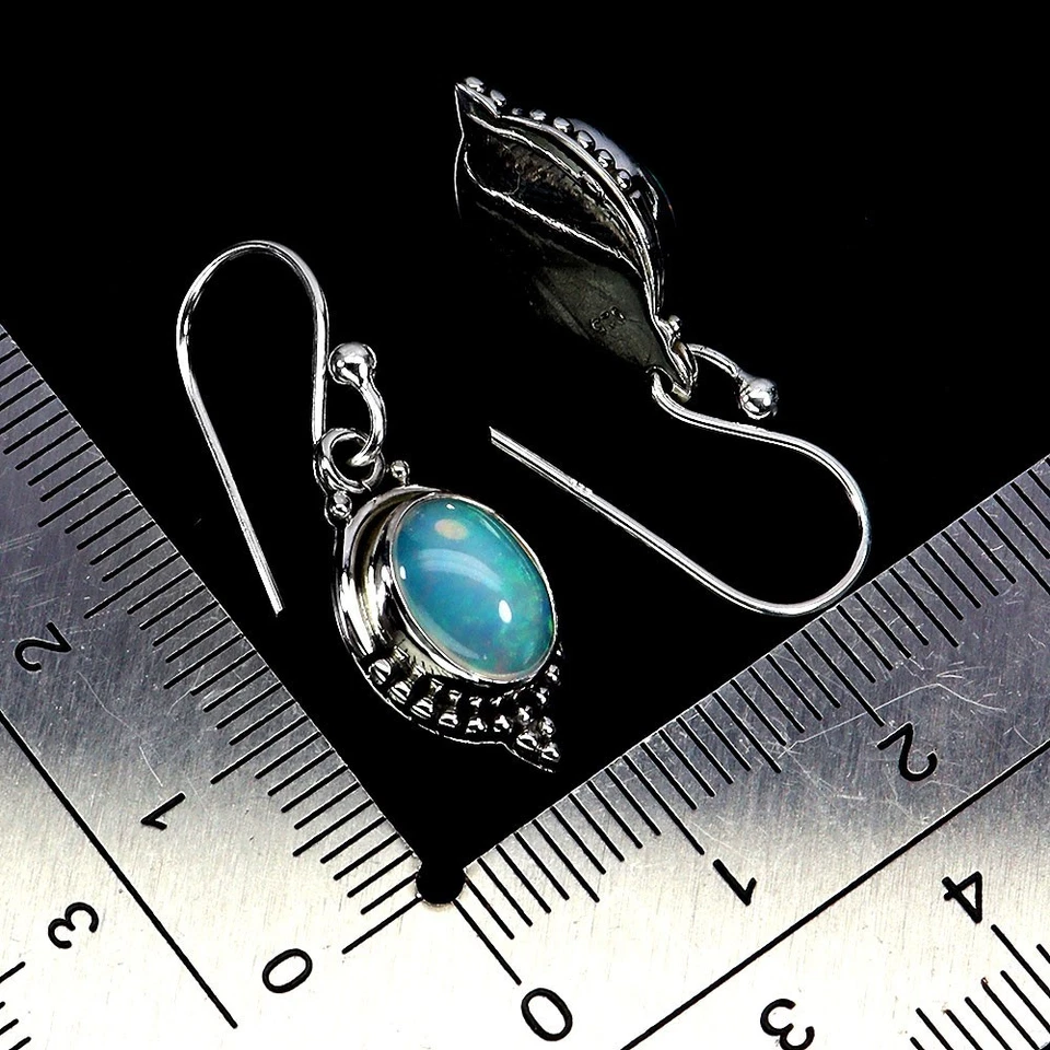 Orecchini in argento sterling 925 opale di fuoco ovale 8x6 mm pietre... - Immagine 3 di 4