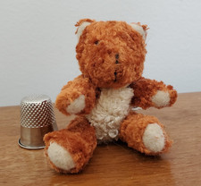 Vintage Teddy Bear Miniature Plush 3" 4-way Jointed Brown Cream Doll House Toy