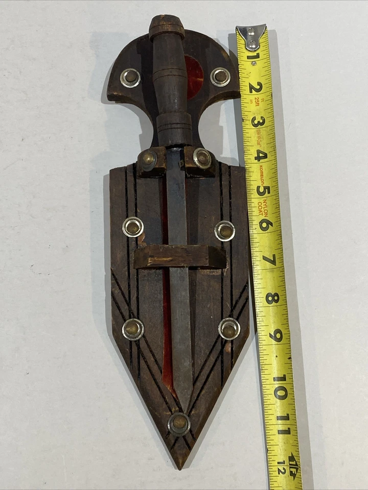 Decoração de placa de parede vintage medieval gótica espada punhal madeira - Imagem 2 de 4