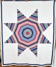 Well Quilted Vintage 40's Lone Star Antique Quilt with Navy Blue Border