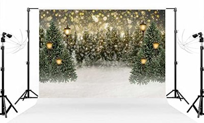  Bokeh Snow Christmas Tree Photo Backdrop Xmas Glitter Street Lamp 7×5ft