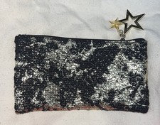 MAC Metallic Gold  Black Makeup Pouch Cosmetic Bag Gold Star Zipper Pull Charm