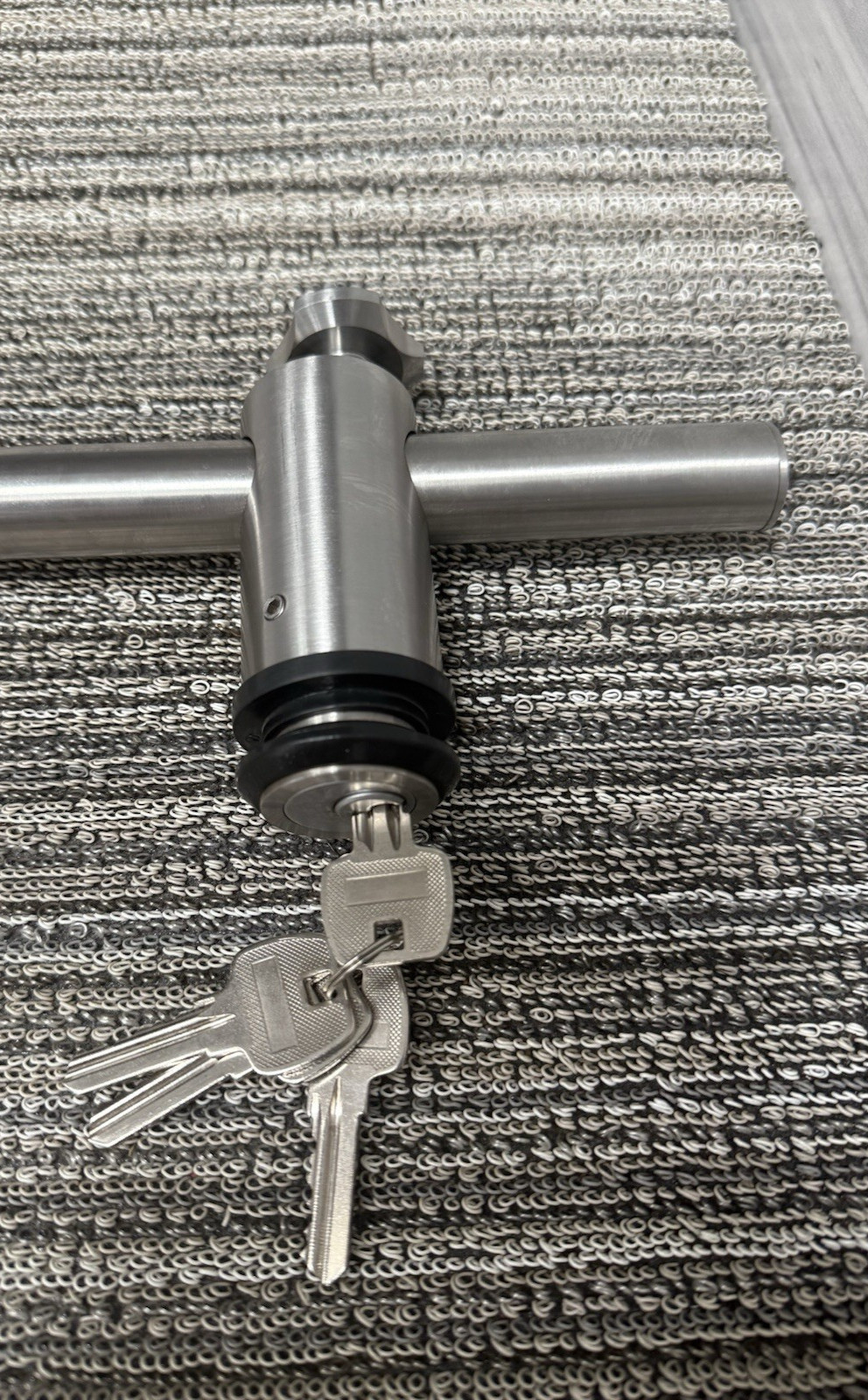 Pair Stainless Steel T-Bar Door Handles with Lock – 53" Length, Brushed Finish,