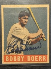 1948 Leaf Bobby Doerr Rookie Signed Baseball Card #83. rookie card picture